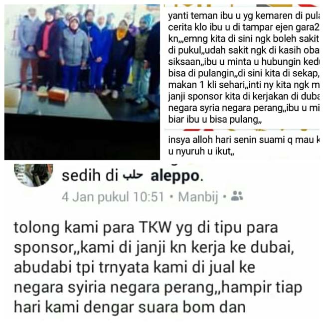 Postingan minta tolong sebelum terhapus dan beberapa orang yang berangkat ke Timur Tengah. (ist/repro)