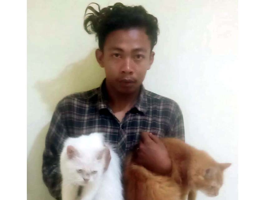 10 X : Tersangka Choirul dan kucing curian. (ist/Humas Polres Malang)