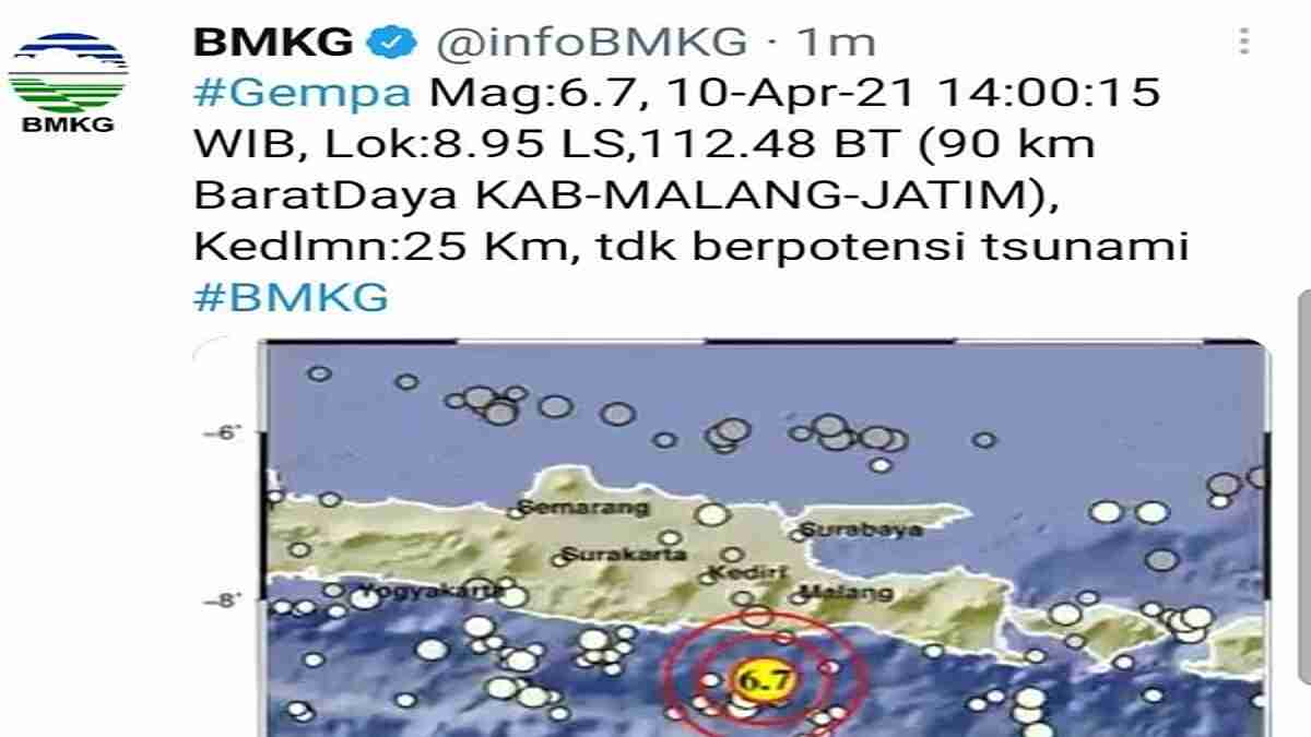 Rilis BMKG Terkait Gempa Malang, Guncangan Dirasakan hingga Lombok Utara dan Sumbawa Selain Selatan Jawa